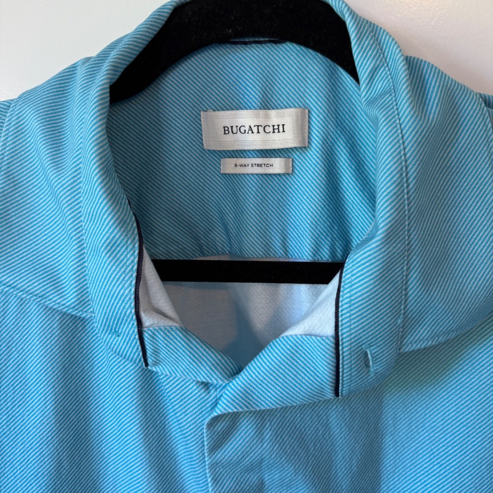 Bugatchi Mens Aqua Blue 8-Way Stretch Short Sleeve Button Up Shirt XL Resortwear